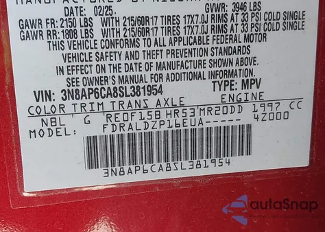 2025 Nissan Kicks Sv Fwd from USA, damaged, VIN 3N8AP6CA8SL381954